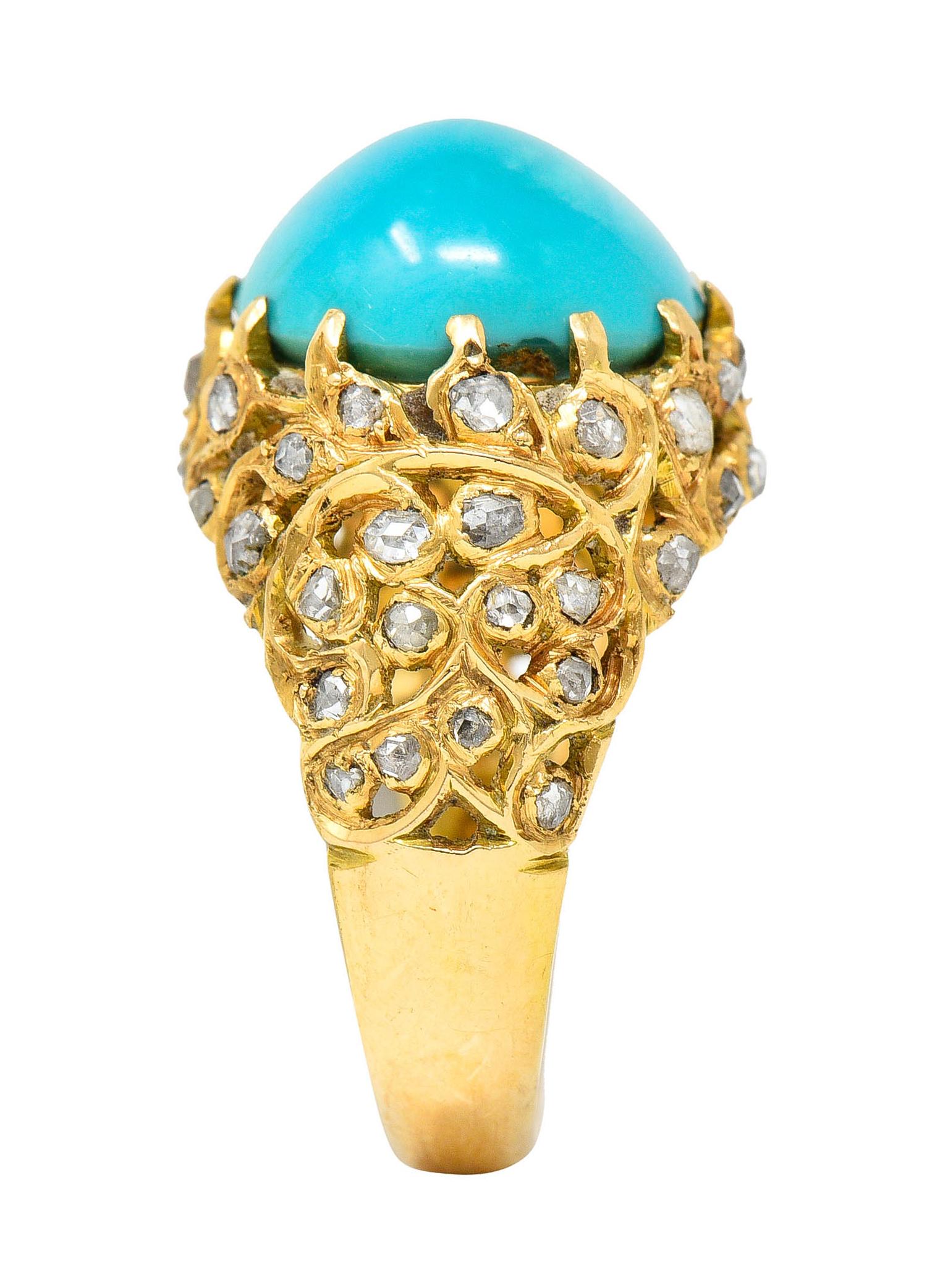 Vintage Diamond Turquoise 18 Karat Gold Bombe Cabochon Ring 3