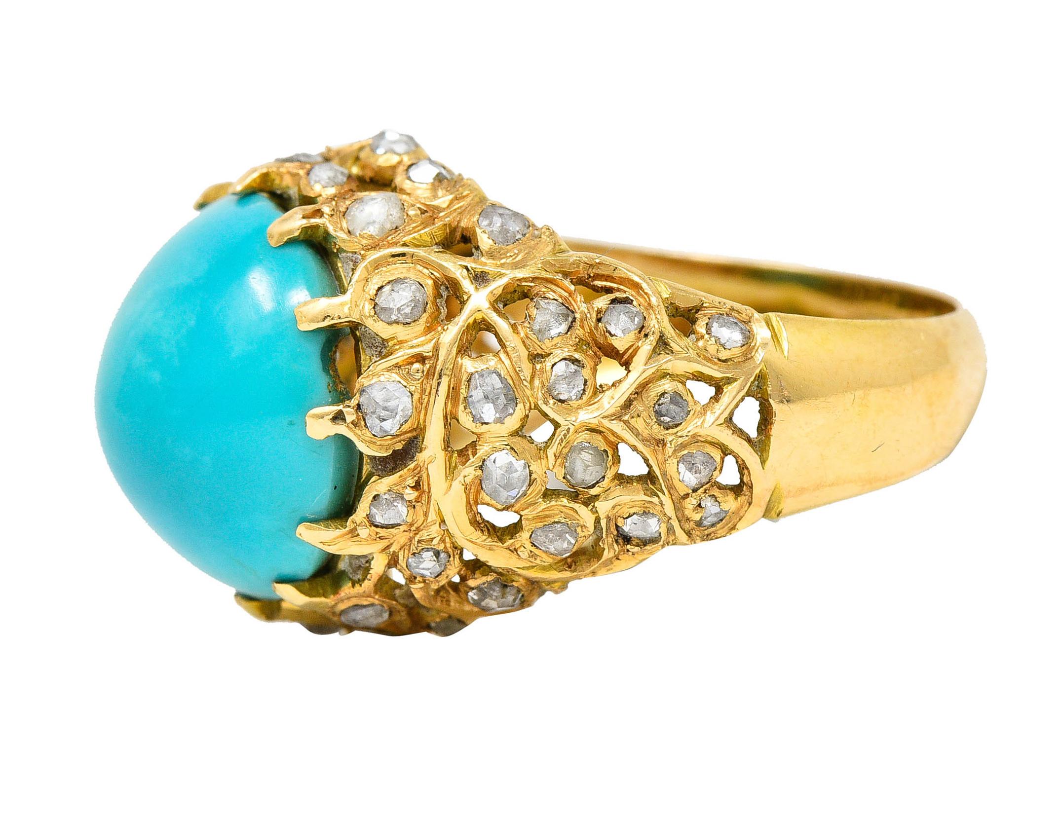 Contemporary Vintage Diamond Turquoise 18 Karat Gold Bombe Cabochon Ring
