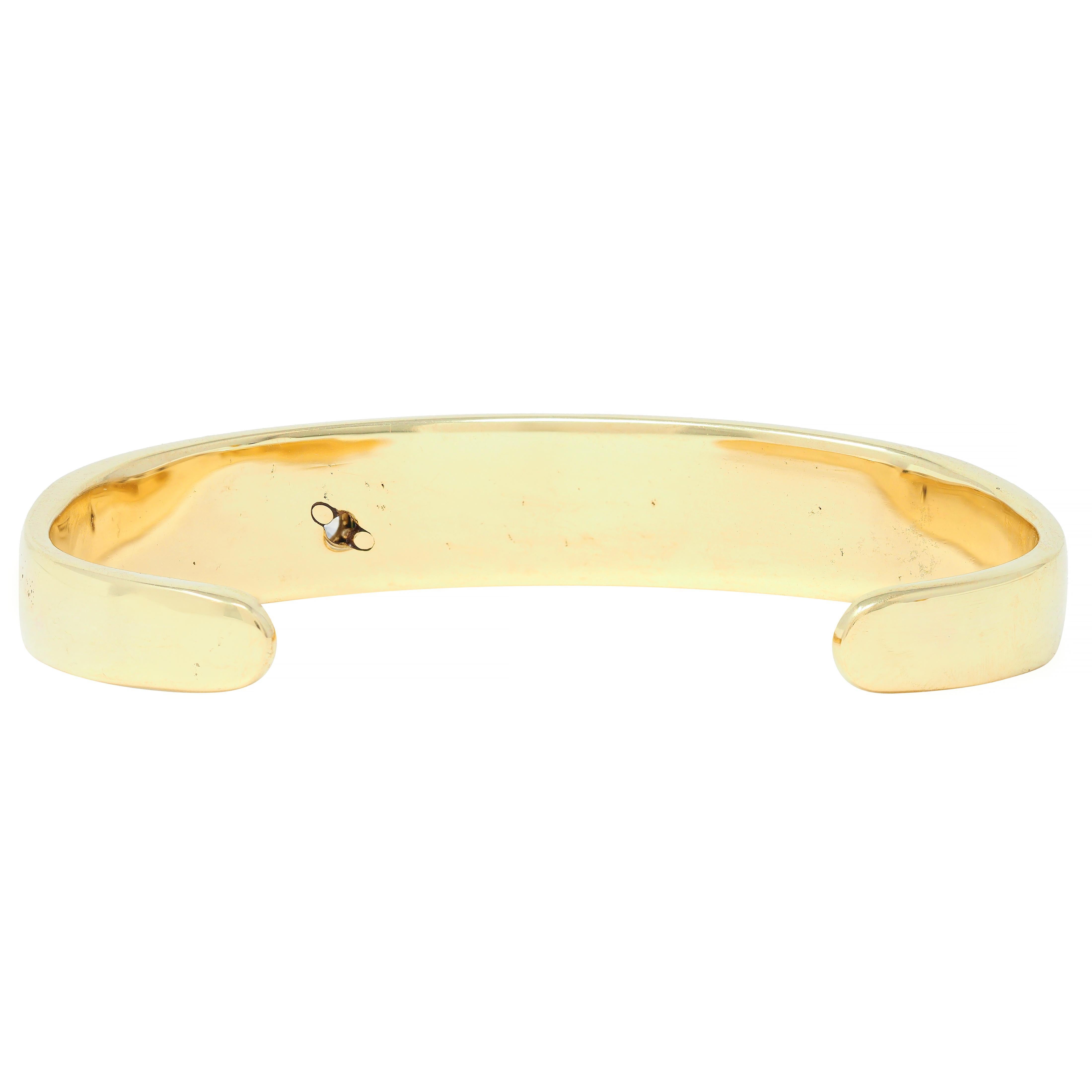 Vintage Diamond Turquoise Carnelian Mother-Of-Pearl 14K Gold Inlay Cuff Bracelet In Excellent Condition In Philadelphia, PA