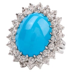 Vintage Diamond Turquoise Platinum Double Halo Ring