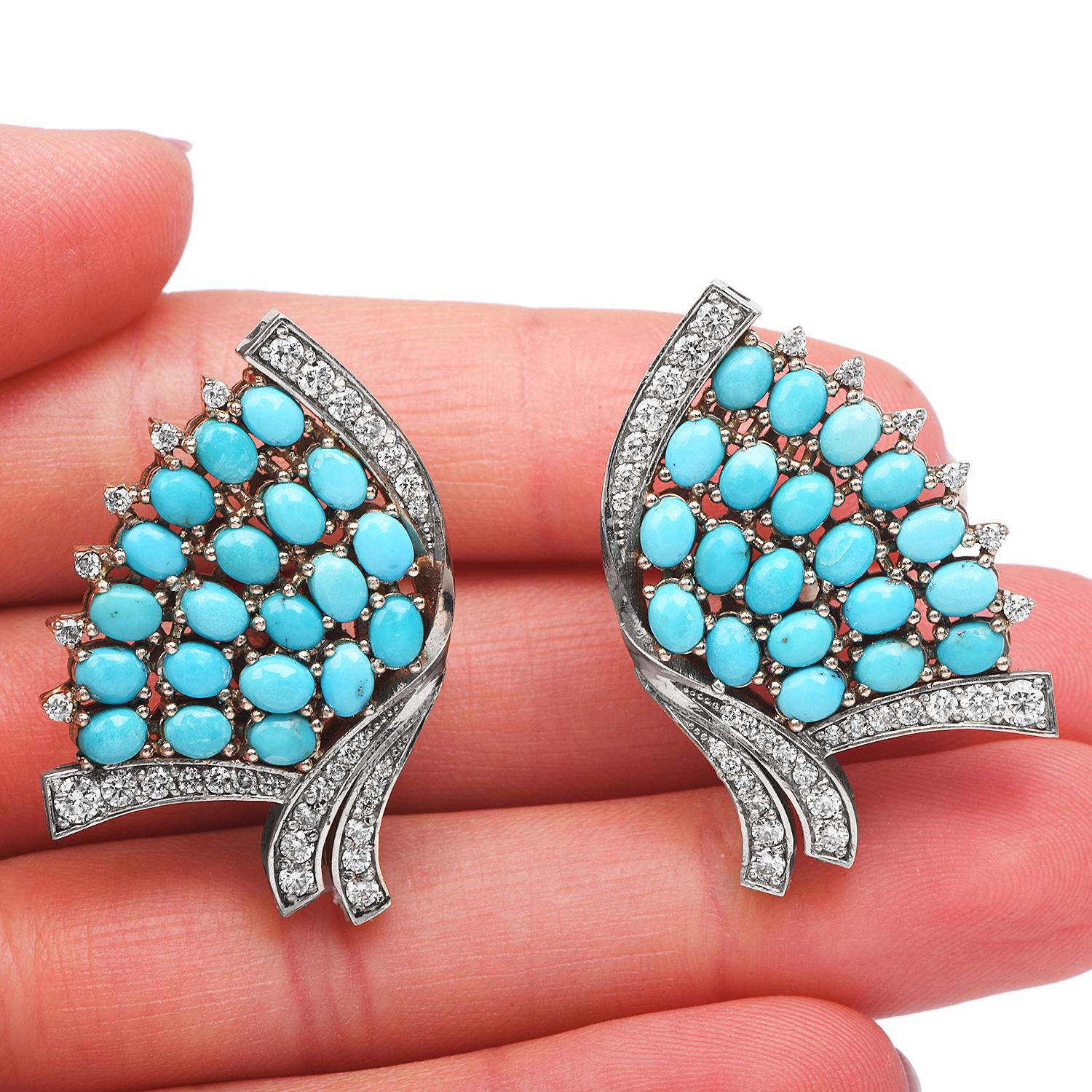 white gold and turquoise earrings