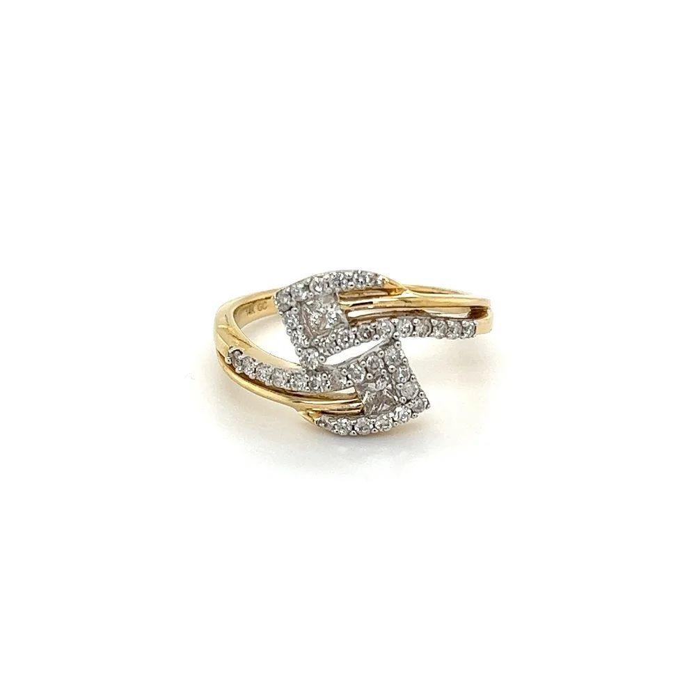 Mixed Cut Vintage Diamond Twin Bypass Crossover Gold Cocktail Ring For Sale