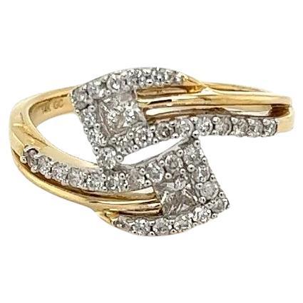 Vintage Diamond Twin Bypass Crossover Gold Cocktail Ring For Sale