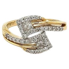 Vintage Diamond Twin Bypass Crossover Gold Cocktail Ring