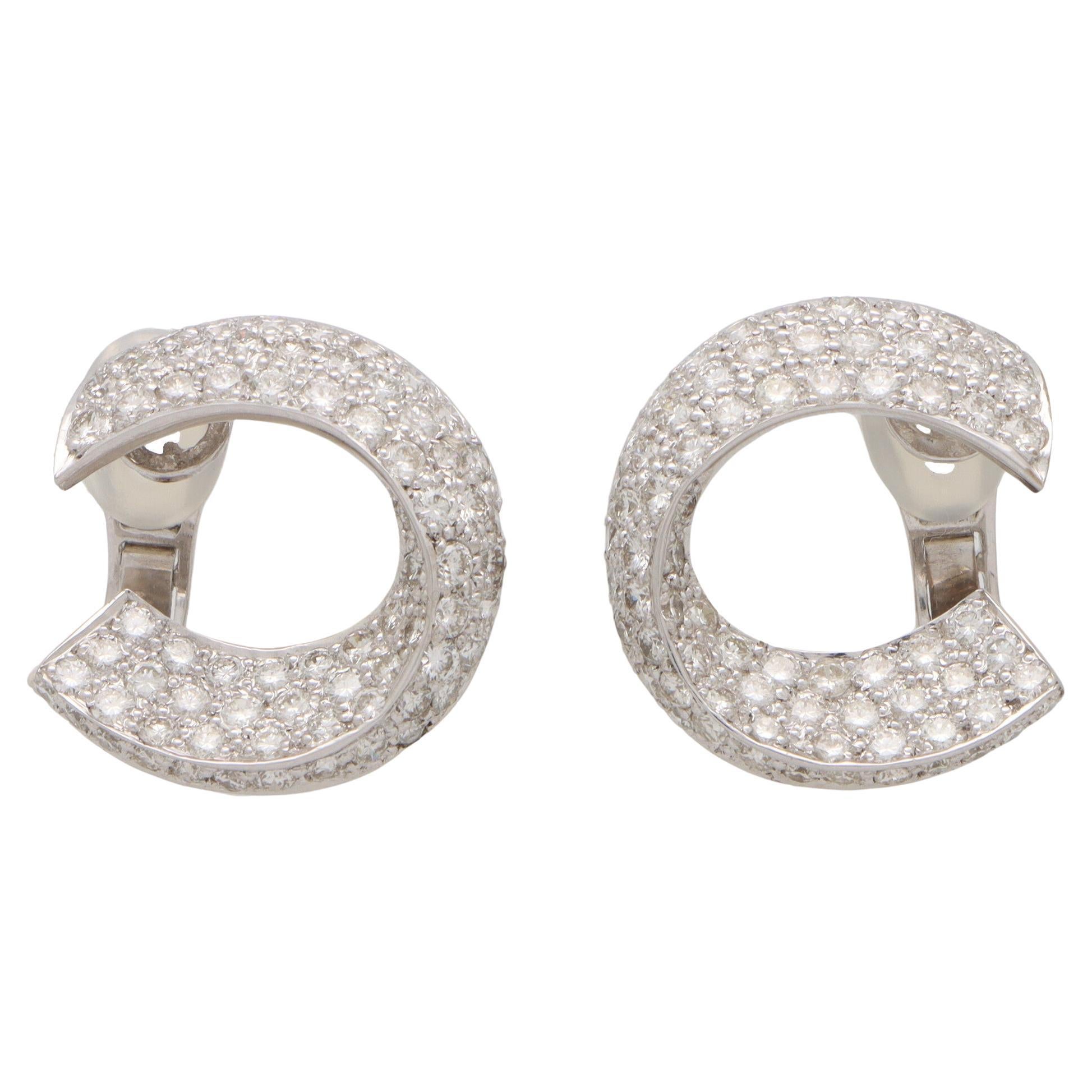 Vintage Diamond Twisted Clip on Hoops in 18k White Gold For Sale