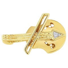 Vintage Diamond Violin Brooch 14k Yellow Gold