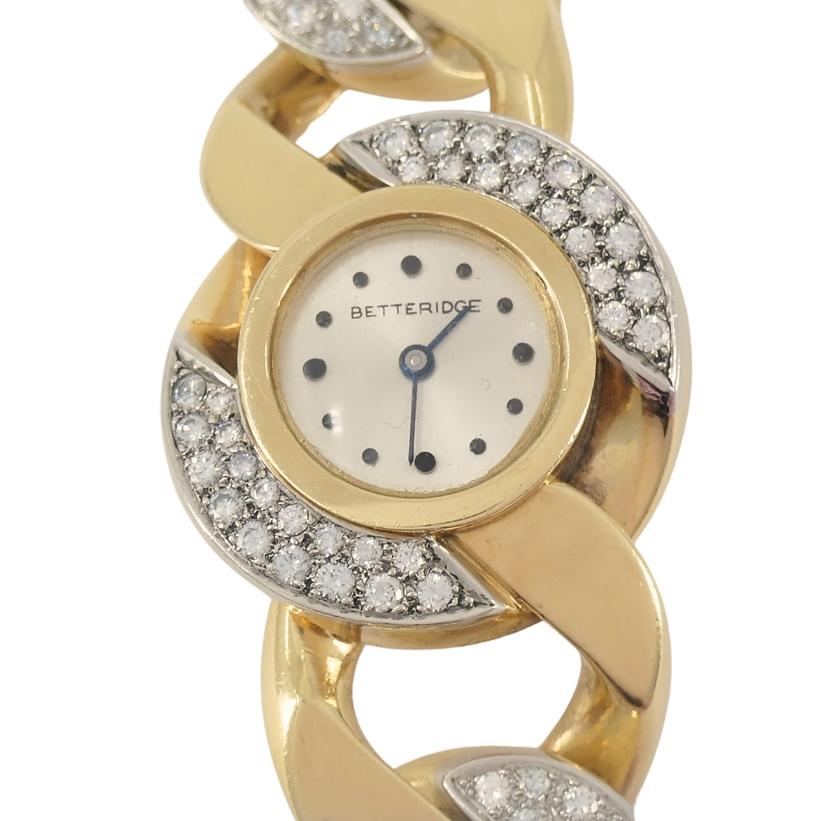 Reloj vintage de diamantes Betteridge Pulsera de cadena Curblink Oro 14k Corte redondo en venta