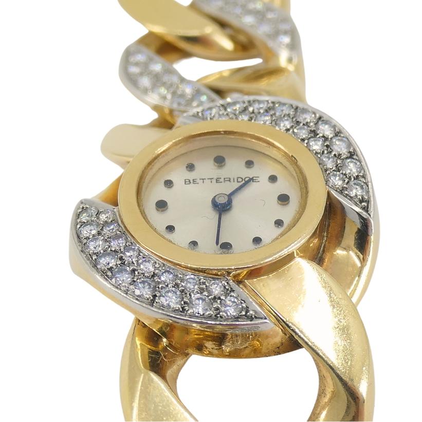 Reloj vintage de diamantes Betteridge Pulsera de cadena Curblink Oro 14k en Excelente estado para la venta en Beverly Hills, CA