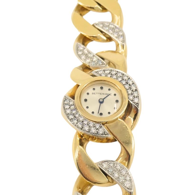 Reloj vintage de diamantes Betteridge Pulsera de cadena Curblink Oro 14k en venta 1
