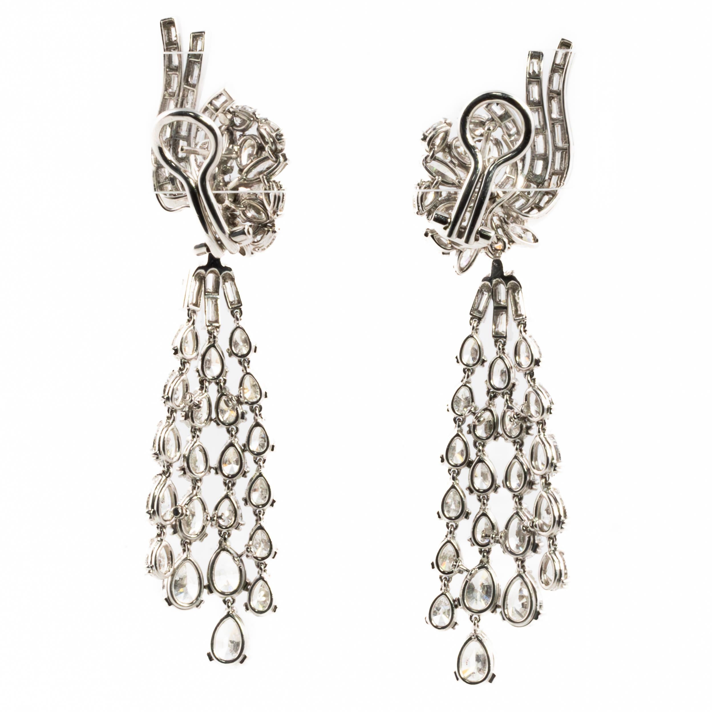 Pendientes cascada de diamantes vintage Art Decó en venta