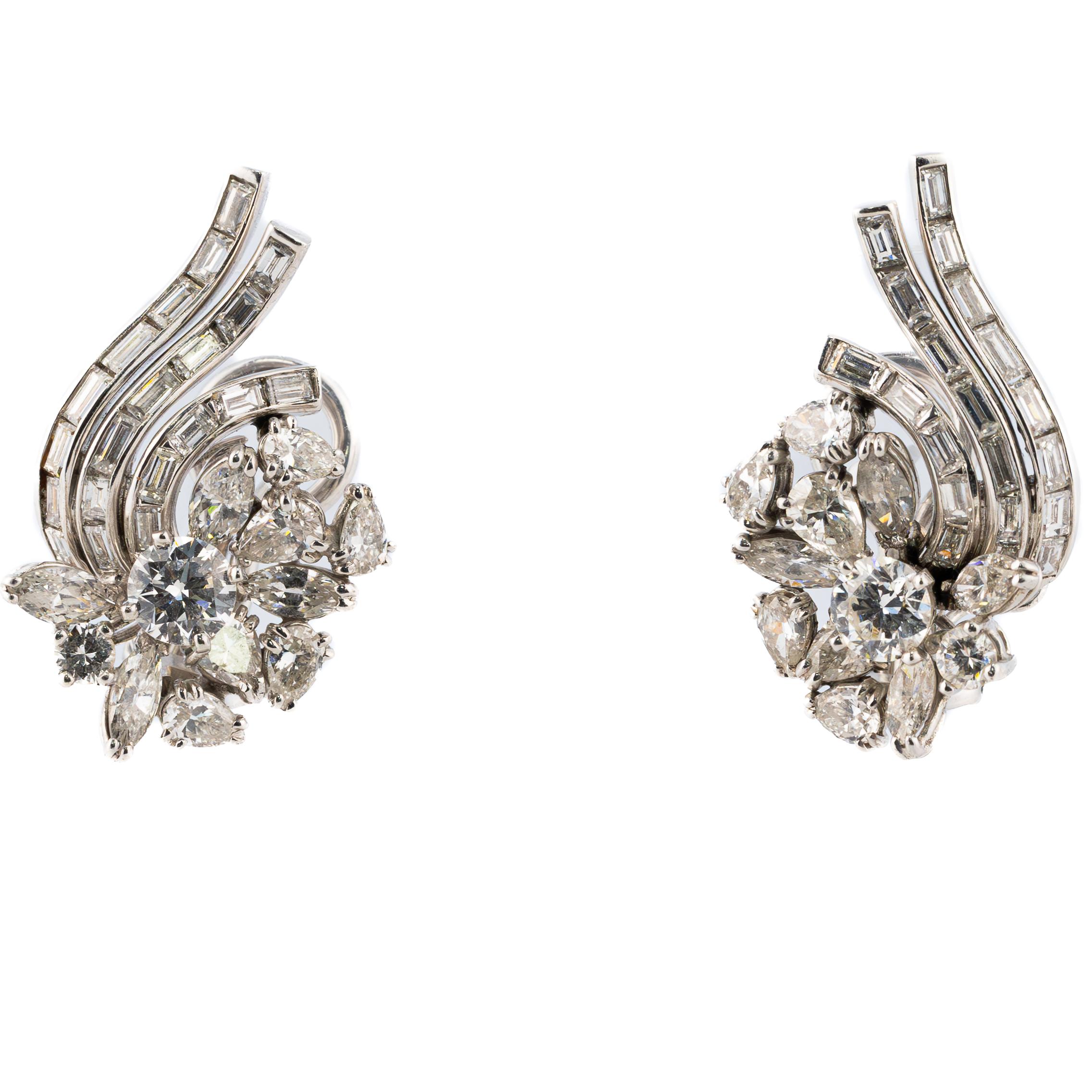Pendientes cascada de diamantes vintage Corte brillante en venta