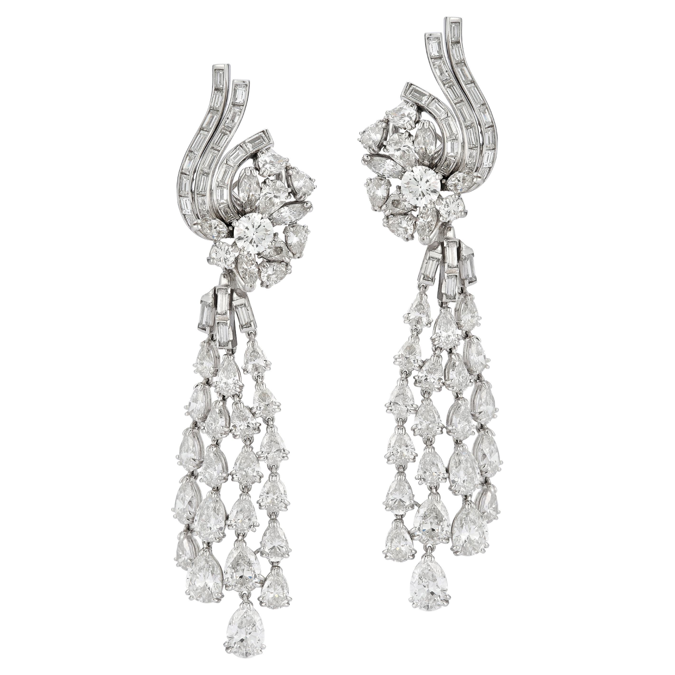 Vintage Diamond Waterfall Chandelier Earrings