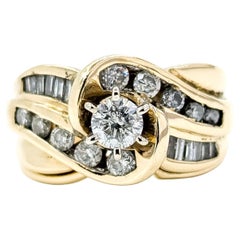 Bague vintage en or jaune 14k avec vagues de diamants