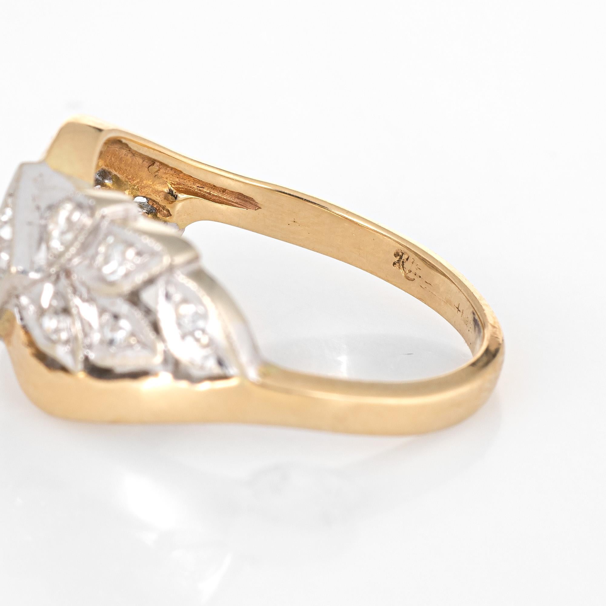 Women's Diamond Wedding Band 14 Karat Gold Two-Tone Ring Leaf Motif Estate Jewelry
