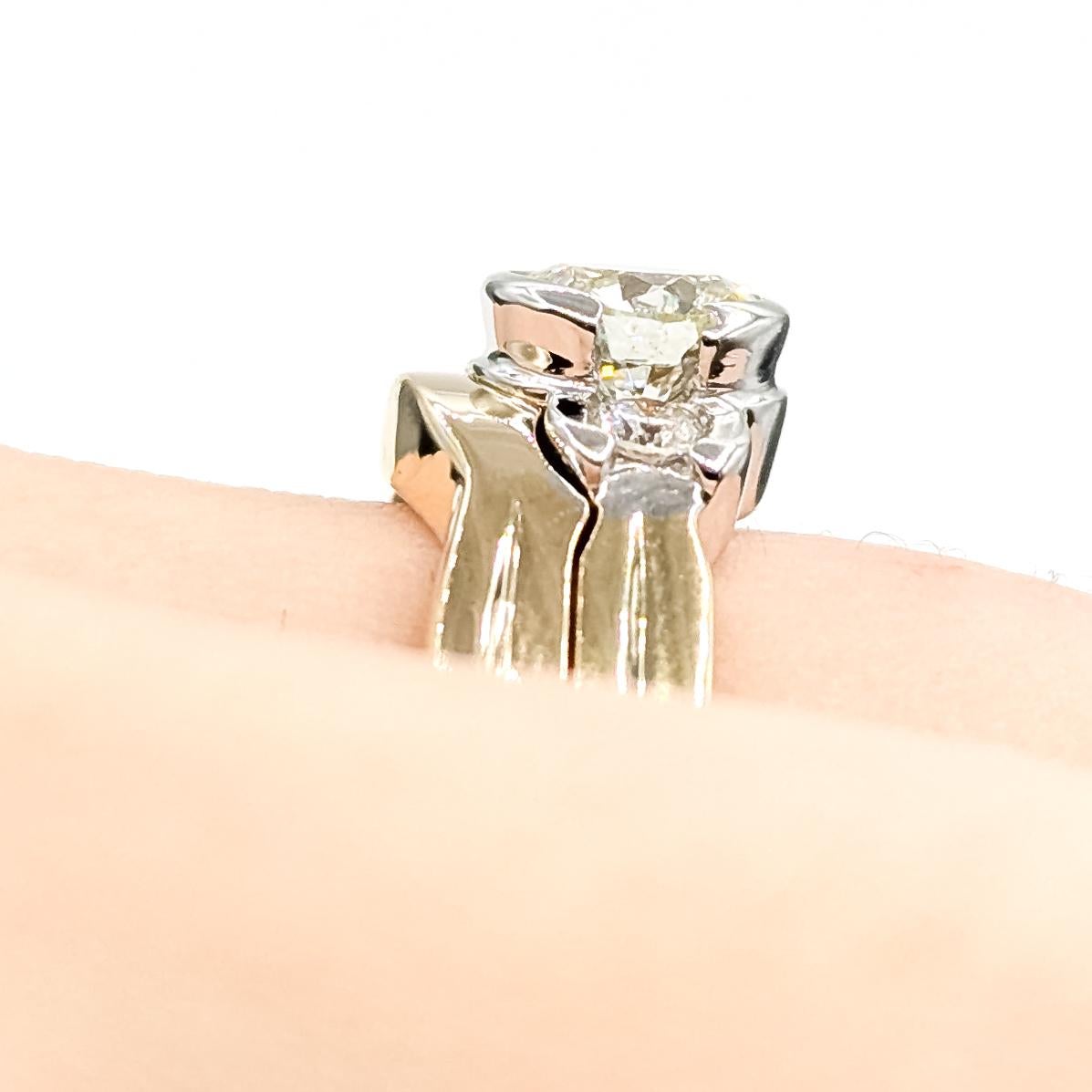 Vintage Diamant Hochzeit Set in 14k Gelbgold (Rundschliff) im Angebot