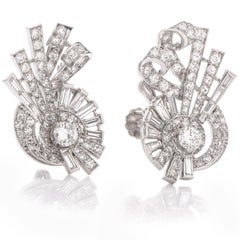 Vintage Diamond Whimsical Platinum Screw Back Earrings