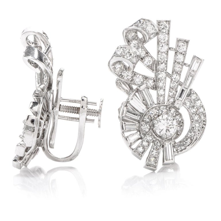 Vintage Diamond Whimsical Platinum Screw Back Earrings at 1stDibs
