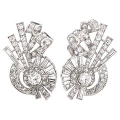 Vintage Diamond Whimsical Platinum Screw Back Earrings
