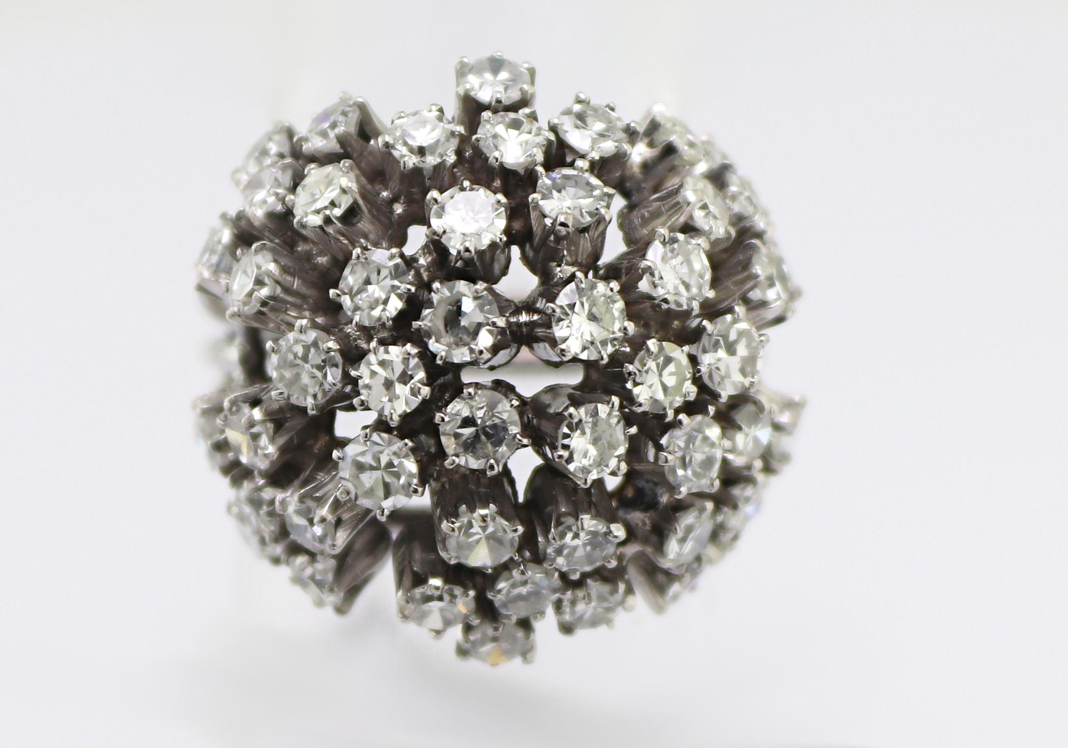 Vintage Diamond, White Gold Bombe Flower Ring For Sale 3