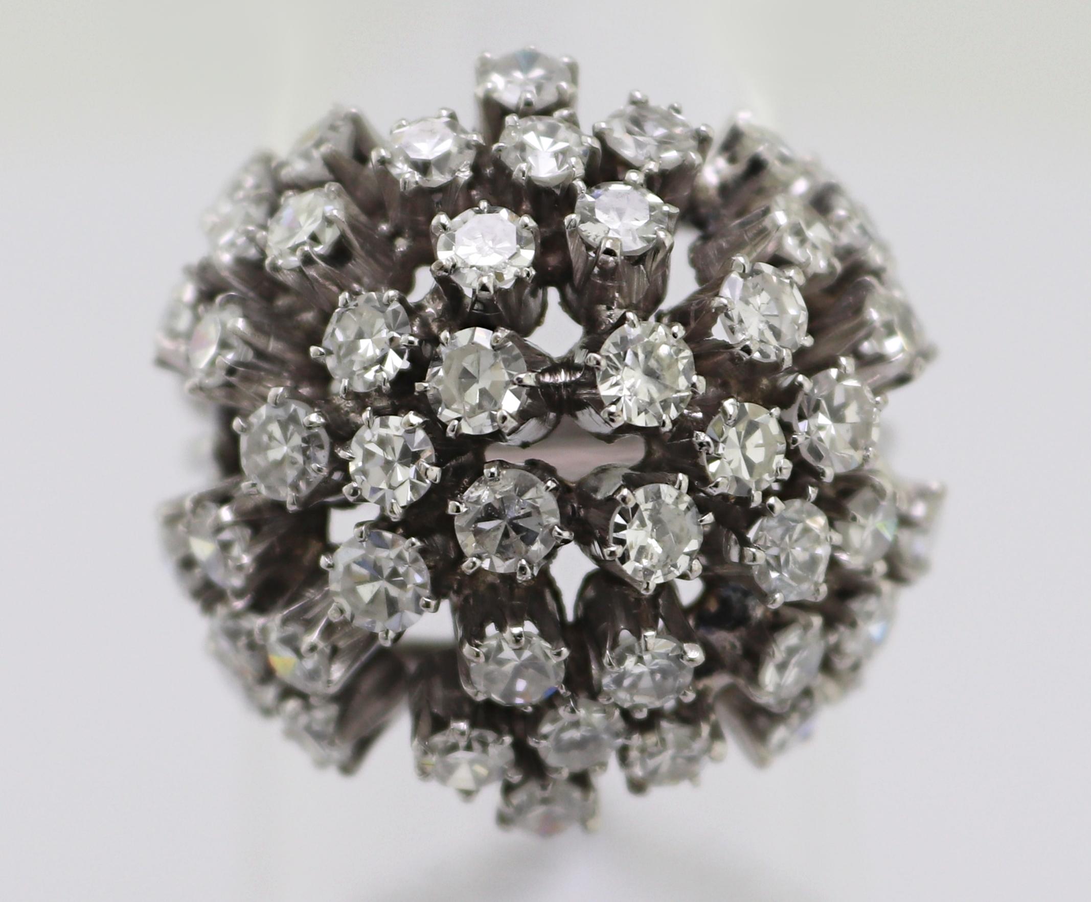 Vintage Diamond, White Gold Bombe Flower Ring For Sale 4