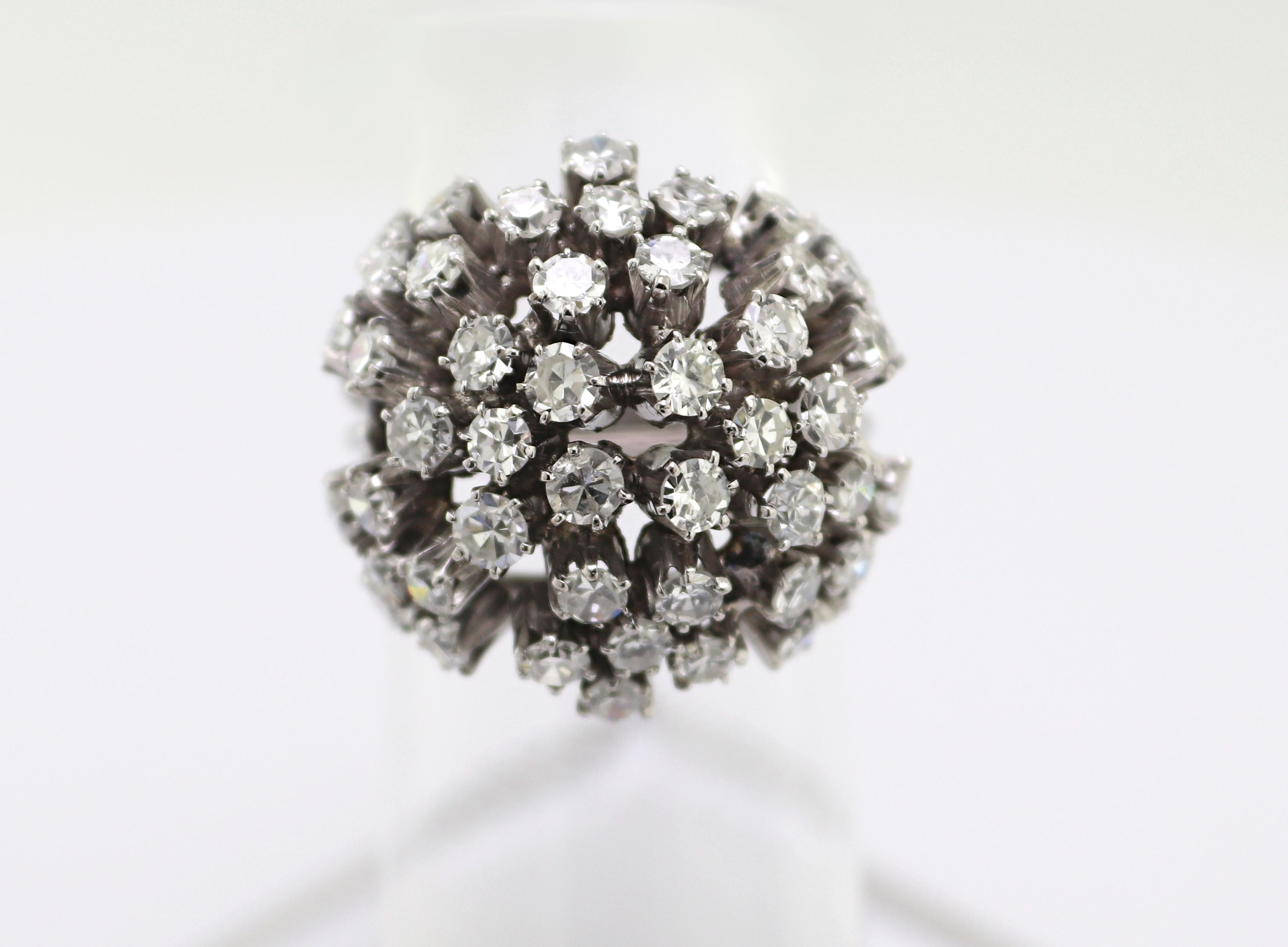 Vintage Diamond, White Gold Bombe Flower Ring For Sale 5