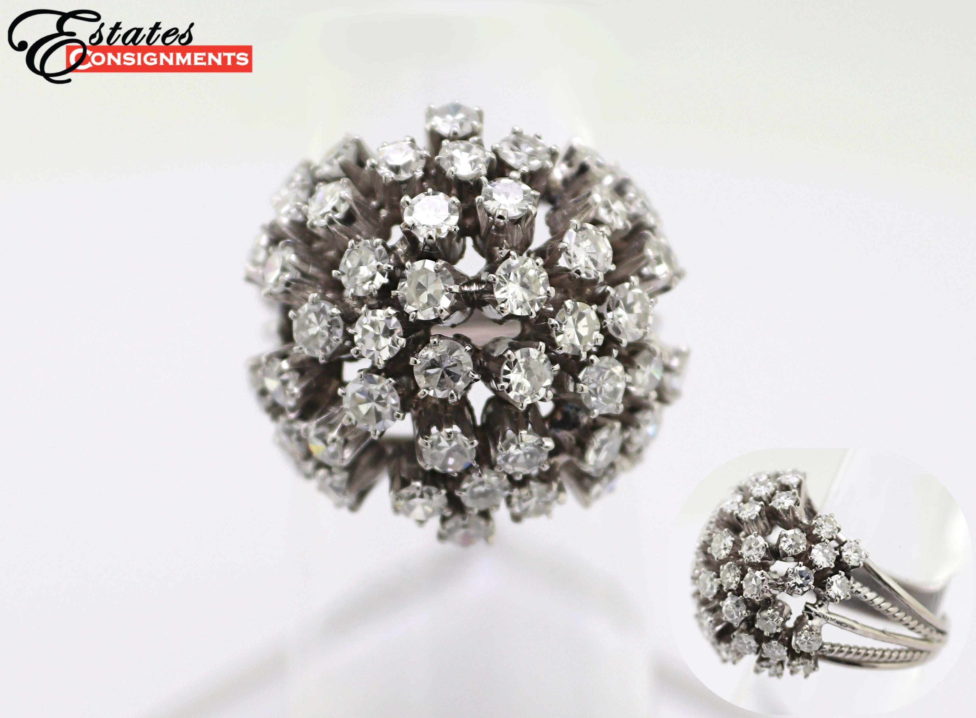 Vintage Diamond, White Gold Bombe Flower Ring For Sale 6