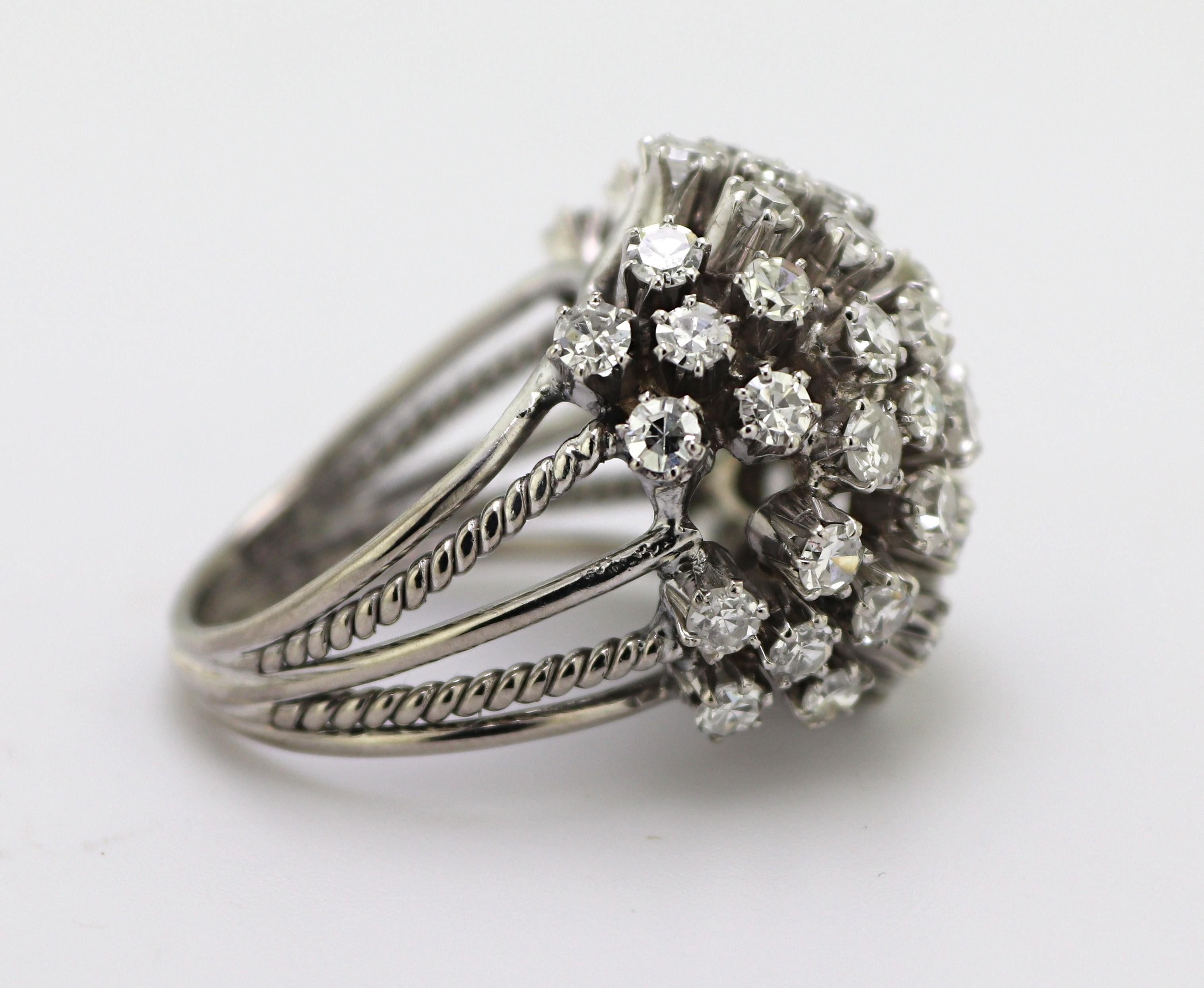 Single Cut Vintage Diamond, White Gold Bombe Flower Ring For Sale