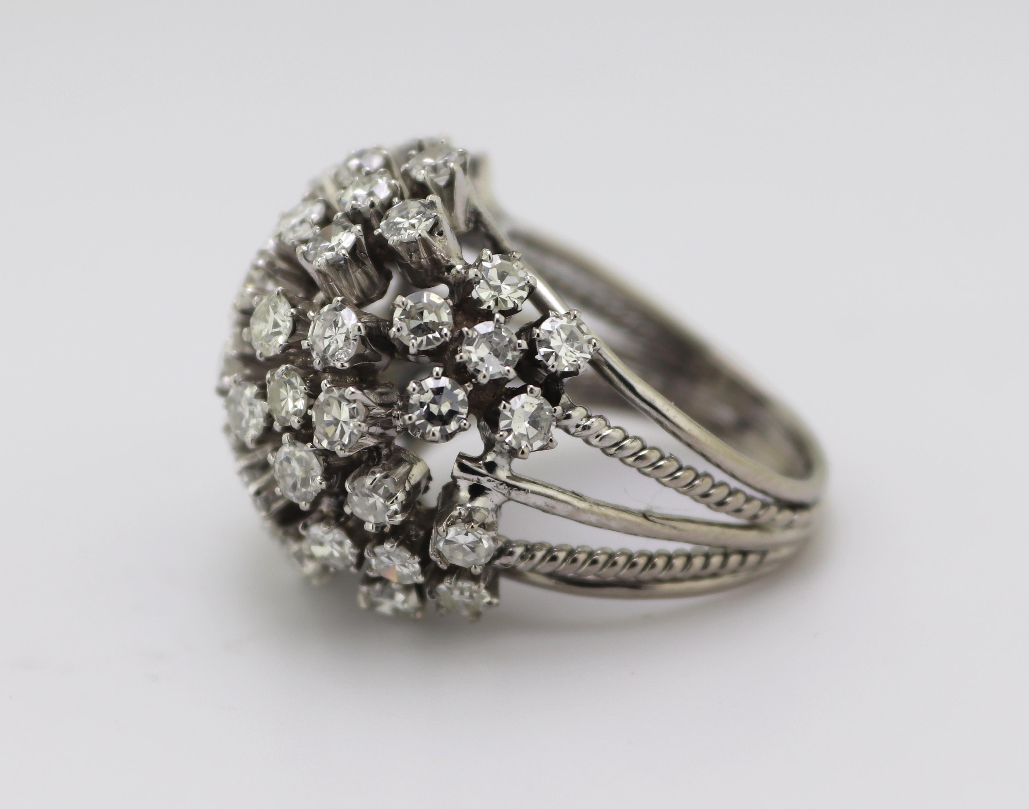 Vintage Diamond, White Gold Bombe Flower Ring In Good Condition For Sale In Pleasant Hill, CA