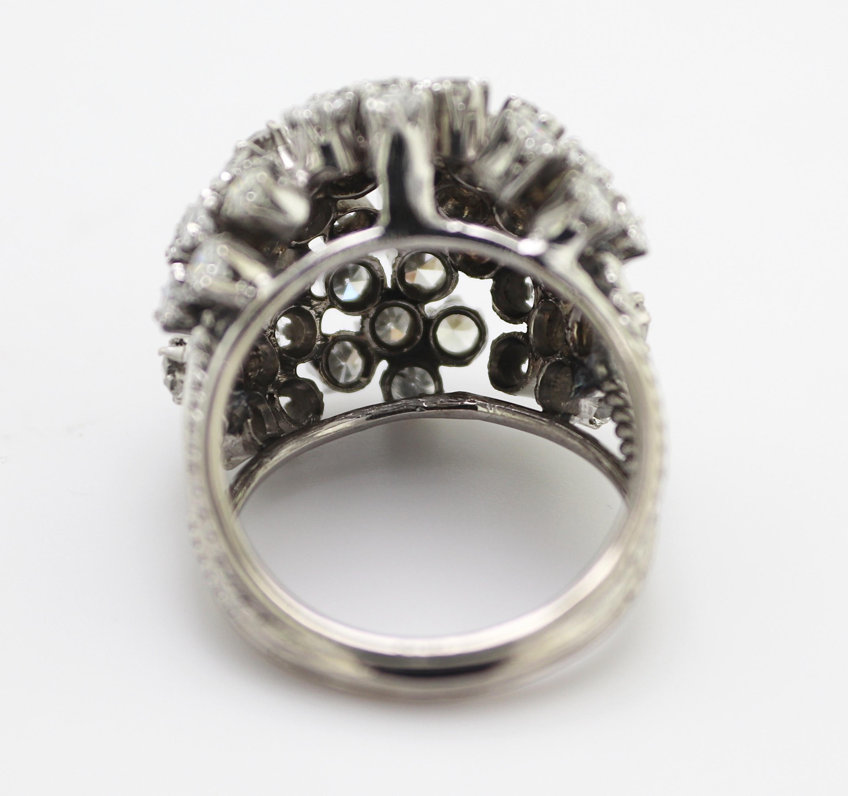 Women's Vintage Diamond, White Gold Bombe Flower Ring For Sale