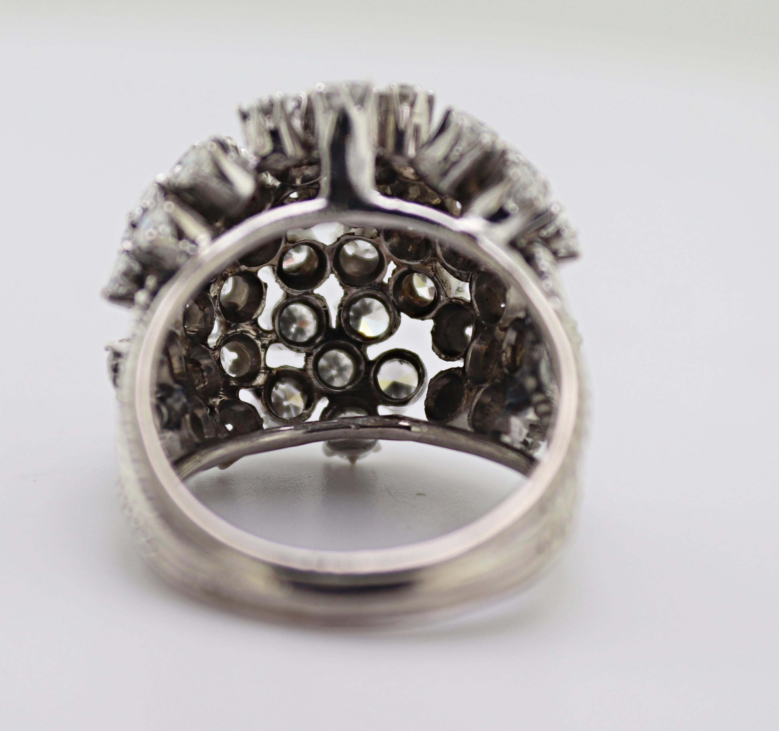 Vintage Diamond, White Gold Bombe Flower Ring For Sale 1