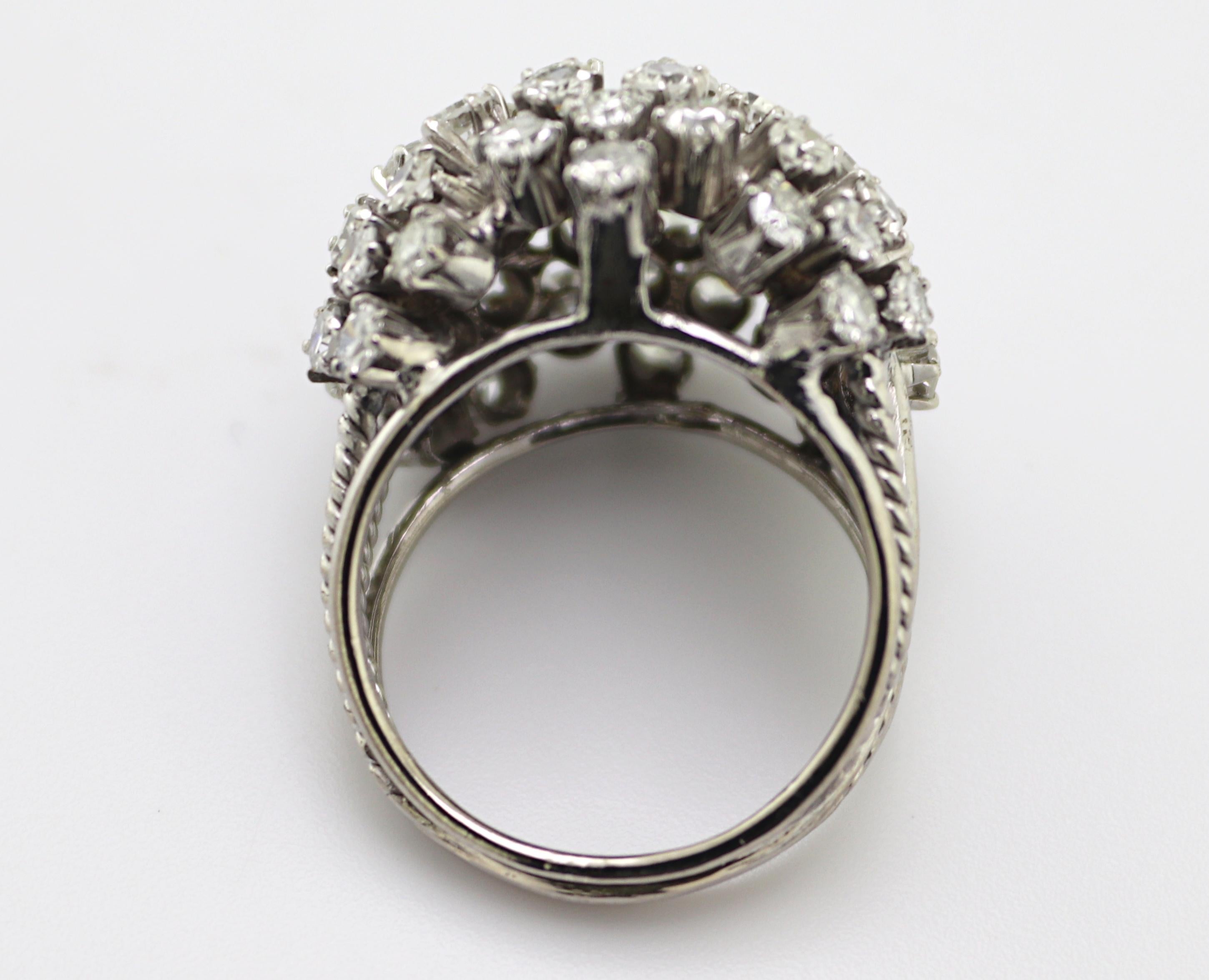Vintage Diamond, White Gold Bombe Flower Ring For Sale 2