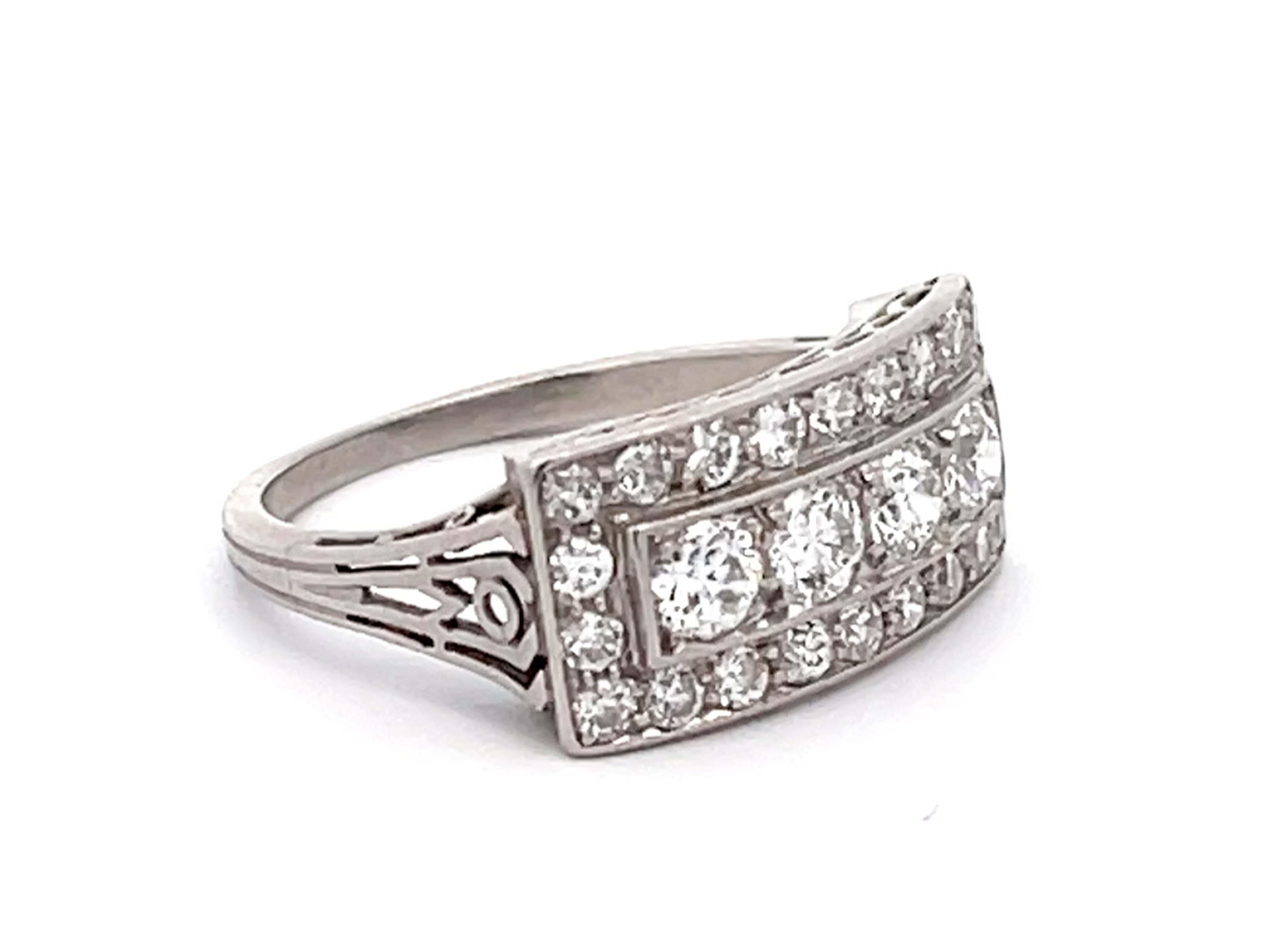 Modern Vintage Diamond Wide Band Ring in Platinum For Sale