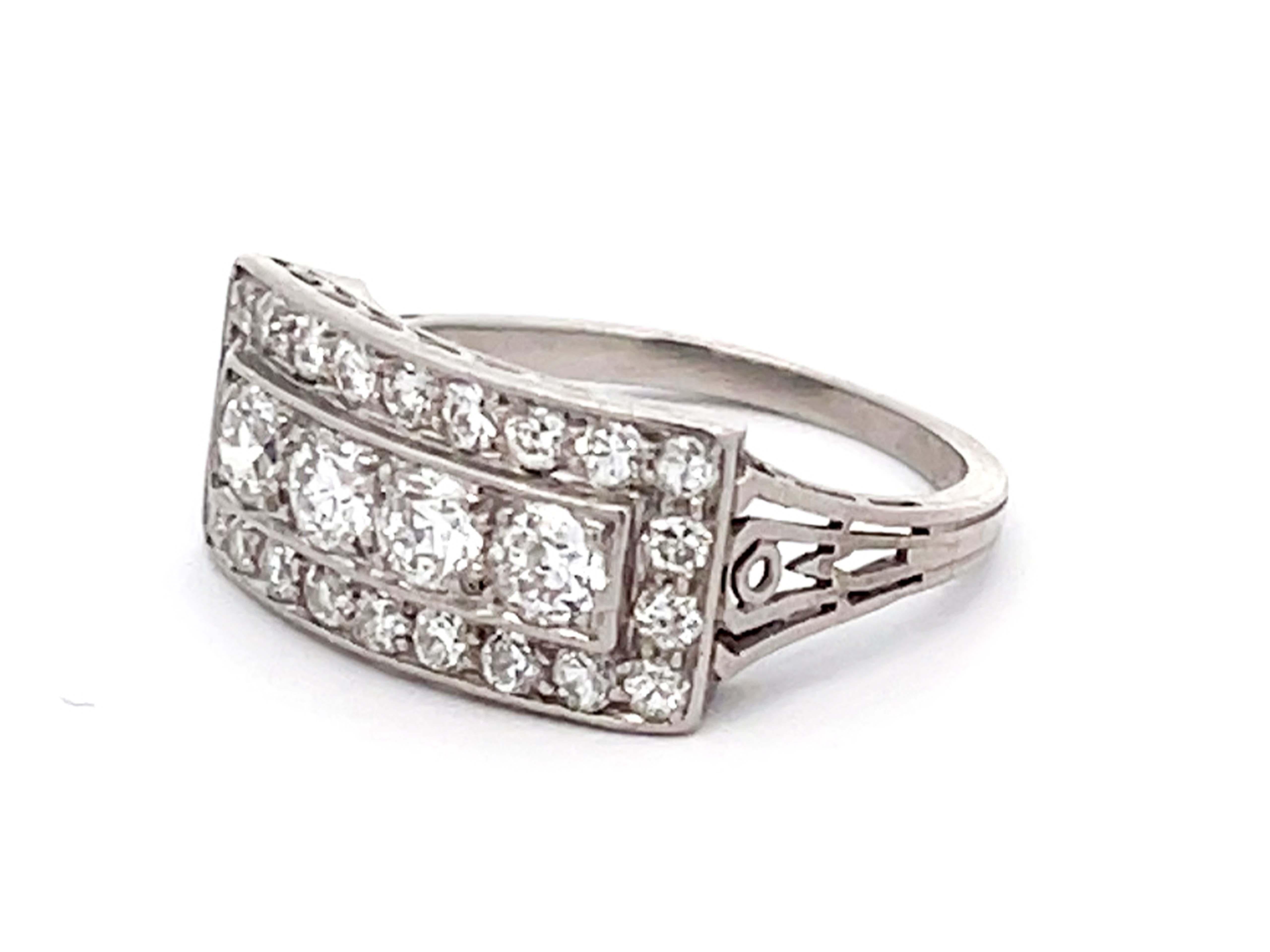 Old European Cut Vintage Diamond Wide Band Ring in Platinum For Sale