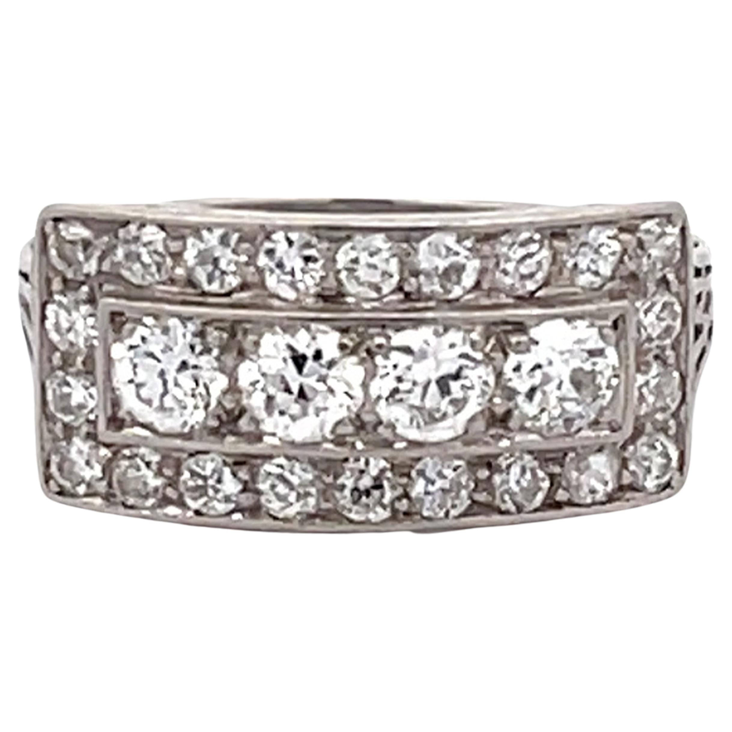 Vintage Diamond Wide Band Ring in Platinum For Sale