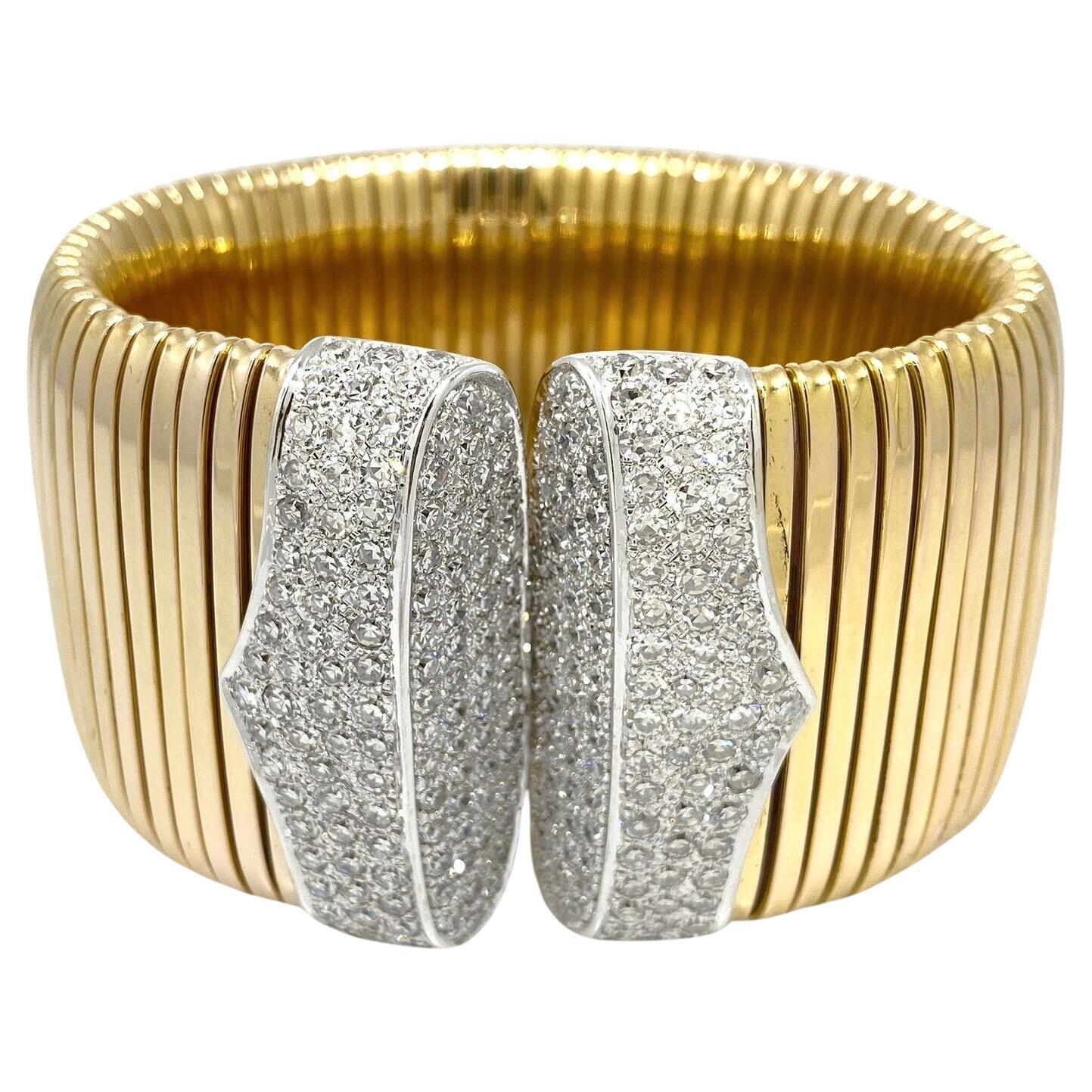 Vintage Diamond Wide Tubogas Cuff Bracelet in 18k Rose & White Gold  For Sale