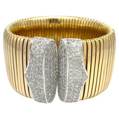 Vintage Diamond Wide Tubogas Cuff Bracelet in 18k Rose & White Gold 
