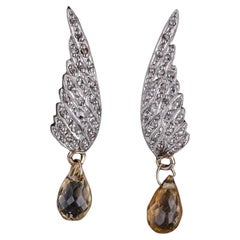 Vintage Diamond Wing Earrings of Platinum and 15k Gold with Citrine Vintage Diamond Wing Earrings of Platinum and 15k Gold with Citrine