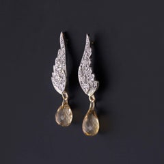 Vintage Diamond Wing Earrings with Citrine Briolettes