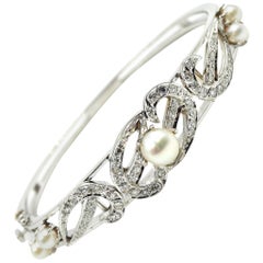 Vintage Diamond with Pearls Bangle Bracelet