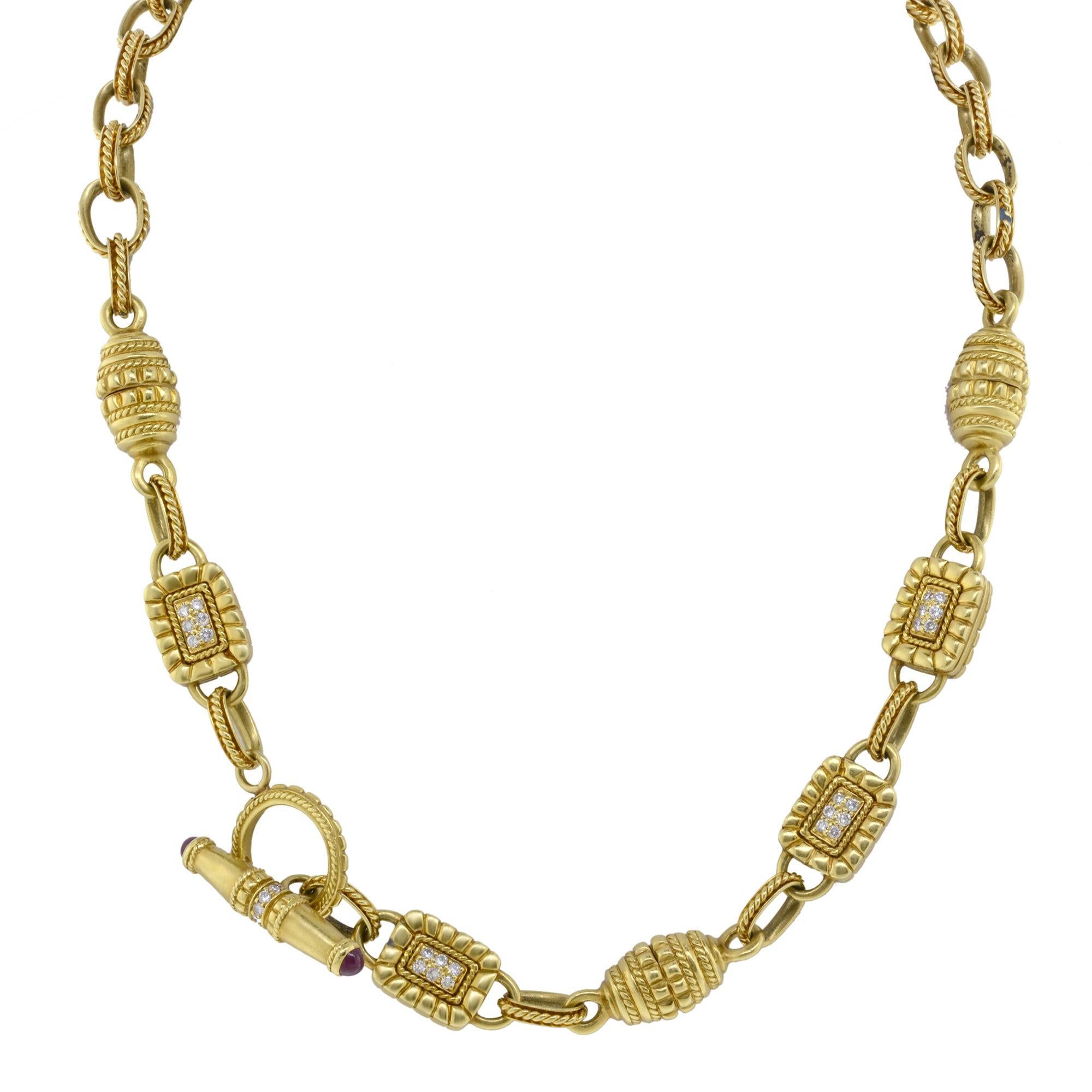 Modern Vintage Diamond Women's Necklace 18k Yellow Gold 0.80Cttw For Sale