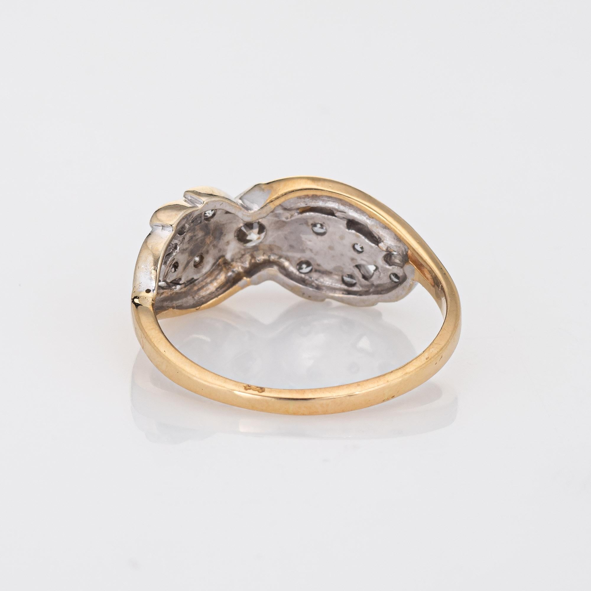 Vintage Diamond Wreath Band 14k Yellow Gold Wedding Ring Estate Jewelry Bon état - En vente à Torrance, CA