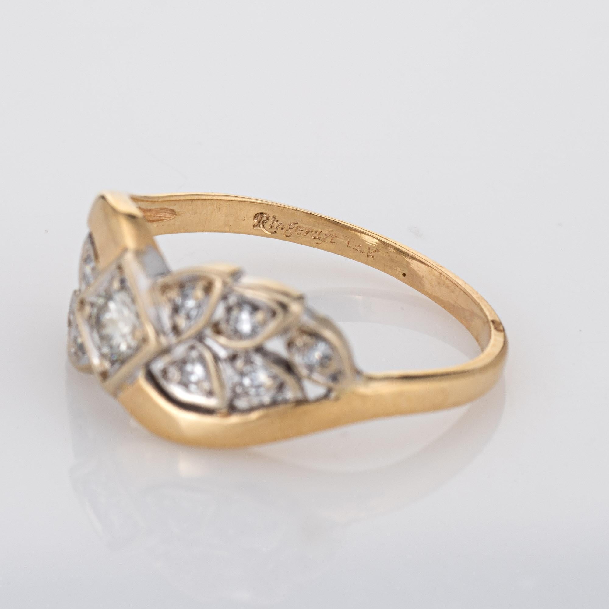 Vintage Diamond Wreath Band 14k Yellow Gold Wedding Ring Estate Jewelry In Good Condition For Sale In Torrance, CA