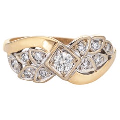 Retro Diamond Wreath Band 14k Yellow Gold Wedding Ring Estate Jewelry