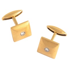 Boutons de manchette vintage en or jaune 18K avec diamant