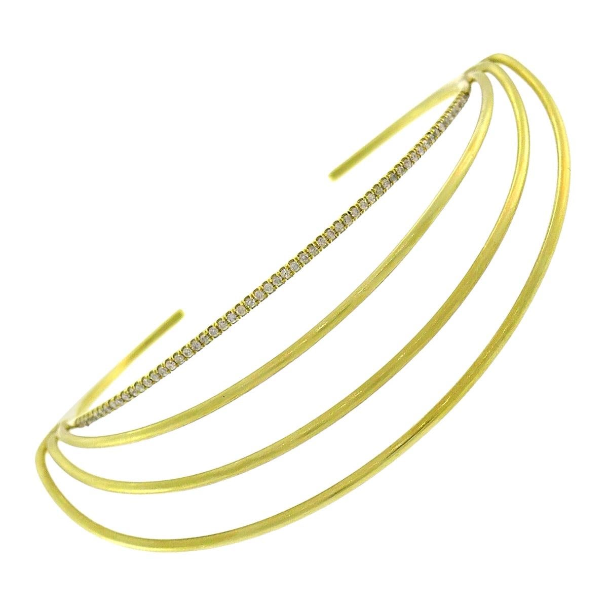 Vintage Diamond Yellow Gold Bangle Bracelet, 1980s
