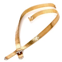 Vintage Diamond Yellow Gold Belt Bolo Tie Necklace