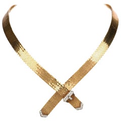 Vintage Diamond Yellow Gold Belt Bolo Tie Necklace