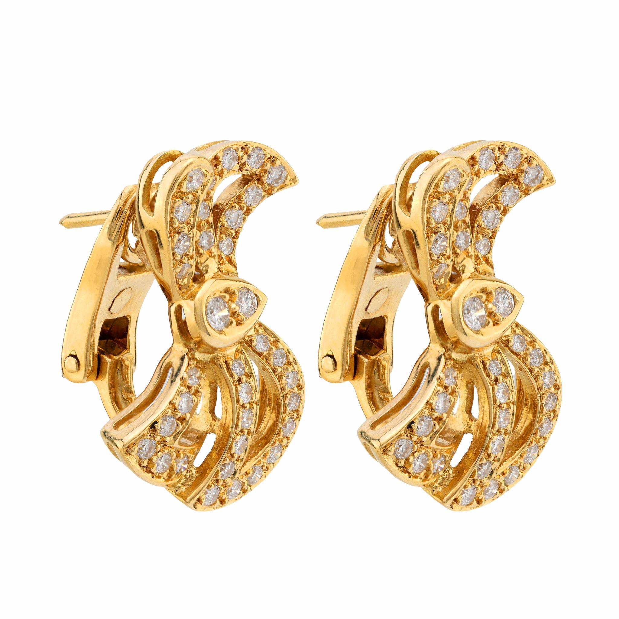 Pendientes de lazo vintage de oro amarillo con diamantes Corte brillante
