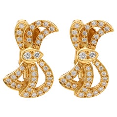 Vintage diamond yellow gold bow earrings