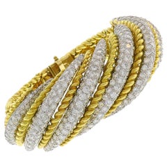 Vintage French Diamond Yellow Gold Bracelet, 1980s